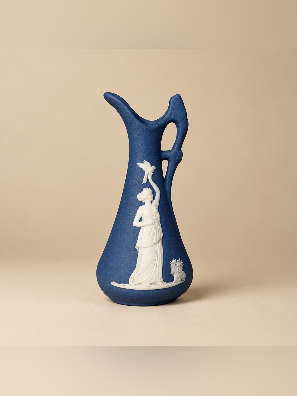 Miniature Pitcher depicting a Grecian Woman and Bird Wedgewood Look Marked Japan